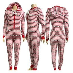 Victoria's Secret Women's Small Striped Plaid Thermal Pom Pom Onesie SIZE S/P